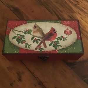 Holiday Cardinal Keepsake Box - Red and Green Decorative Chest